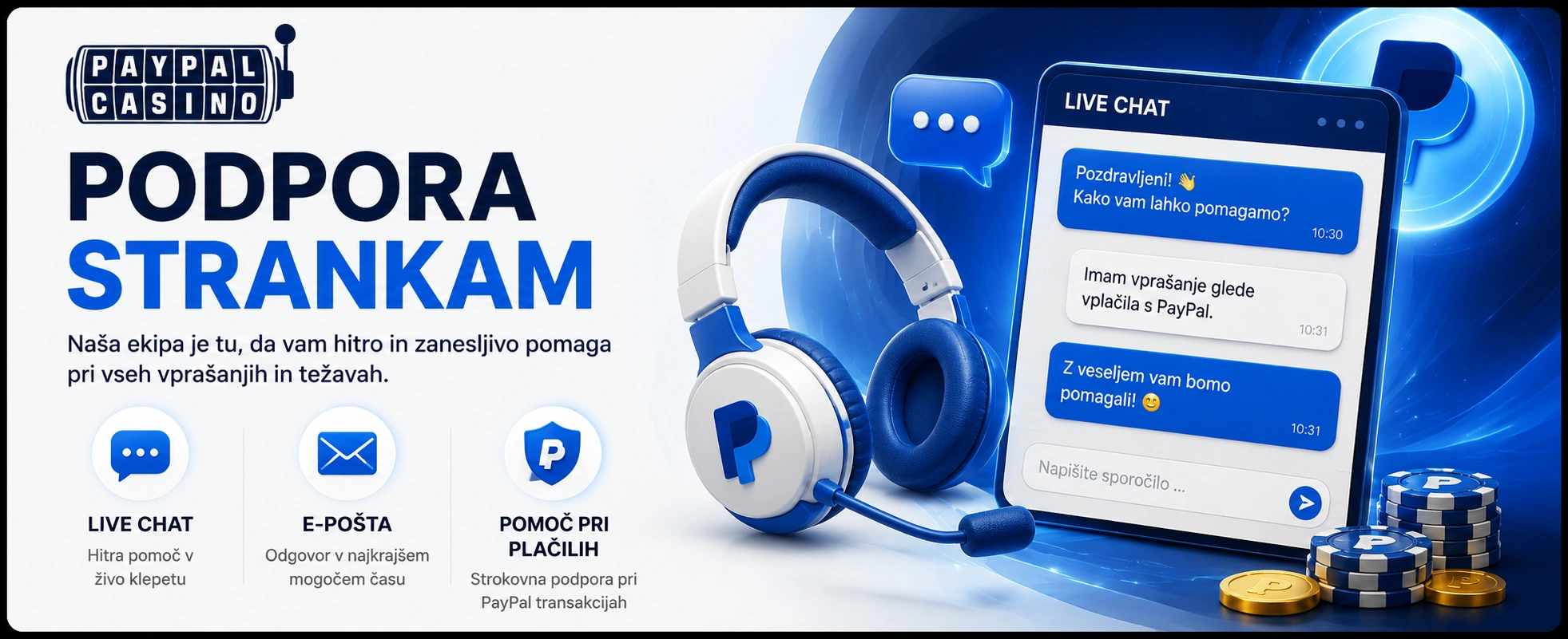 Podpora strankam pri PayPal igralnici